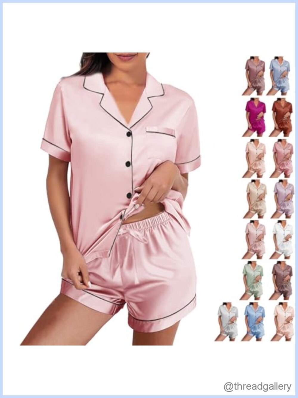 Womens Silky Satin Pajama Set Two-Piece Button-Down Sleepwear Lounge - Picture 3 of 6